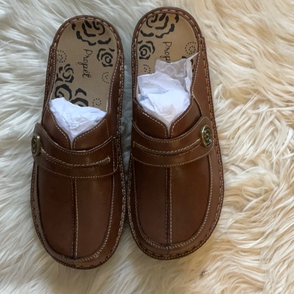 PROPET Jana Leather Adjustable Mules Women’s Slip On Brown Size 8,5